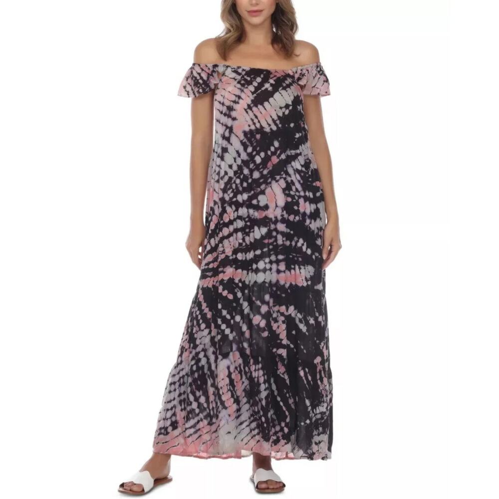 NWT Raviya Black Tie Dye Off Shoulder Dress Swim Cover Up Size S